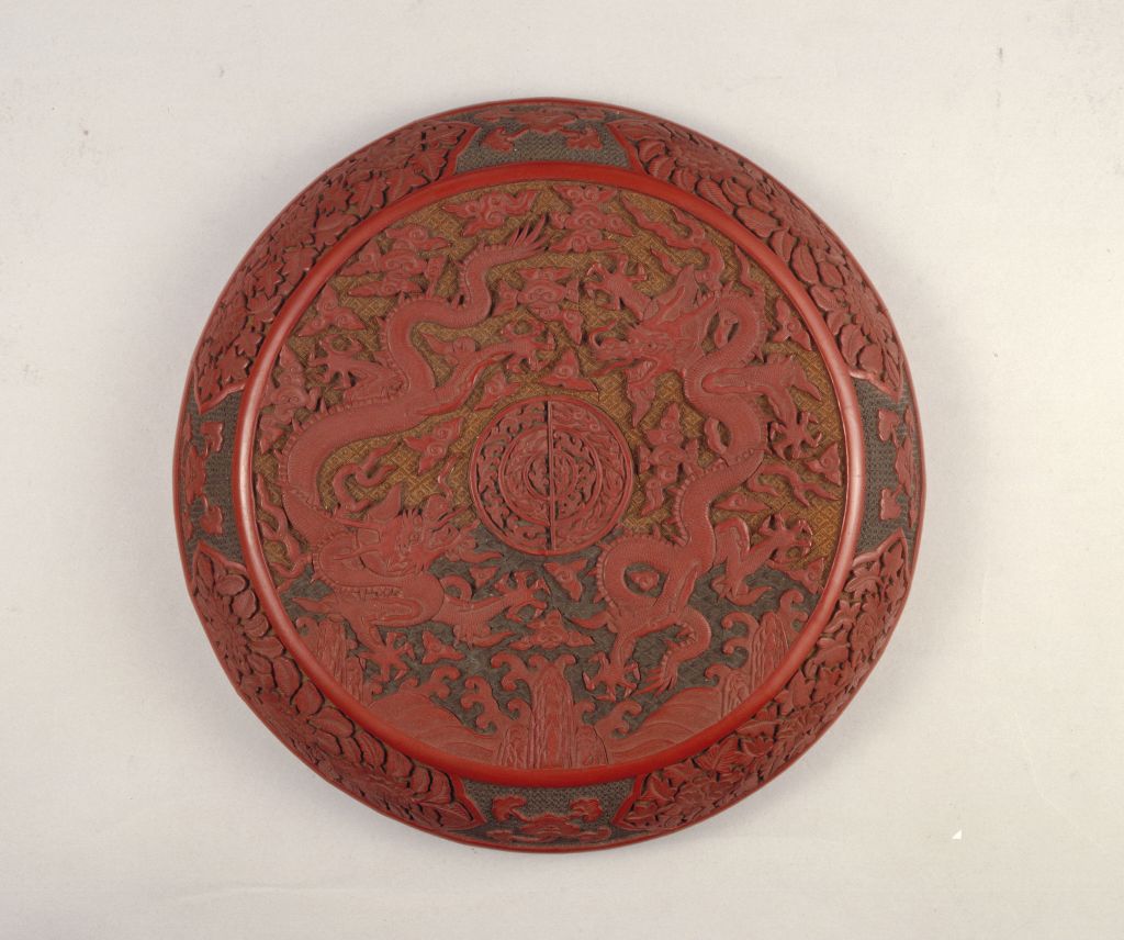 图片[2]-Colored round box with double dragons and pearl patterns-China Archive